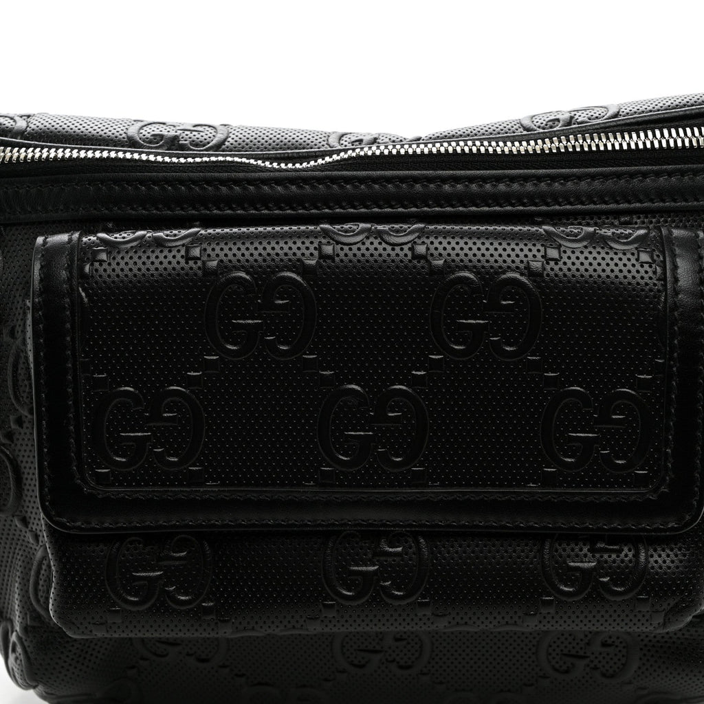 Calfskin GG Tennis Embossed Pocket Belt Bag Black