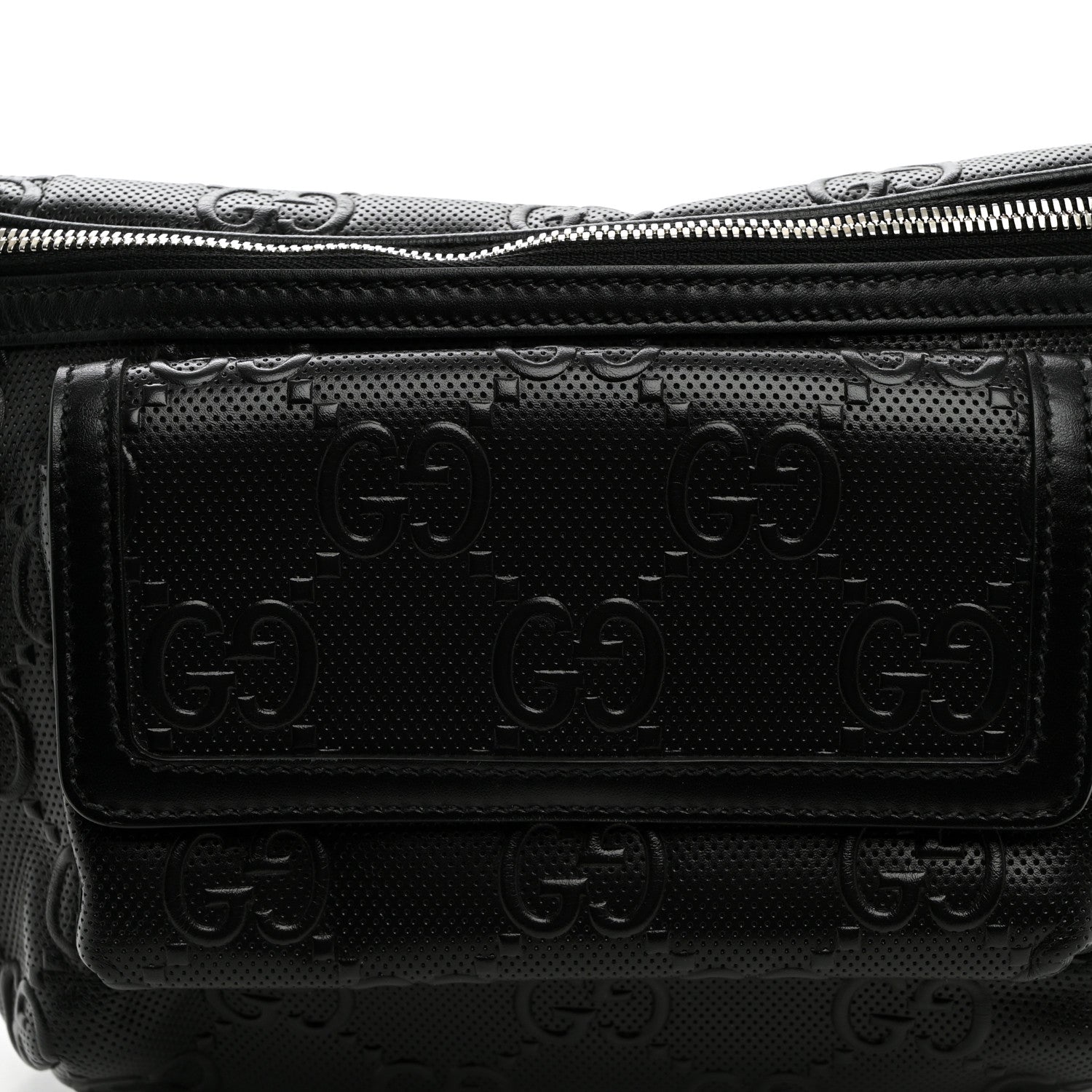 Calfskin GG Tennis Embossed Pocket Belt Bag Black