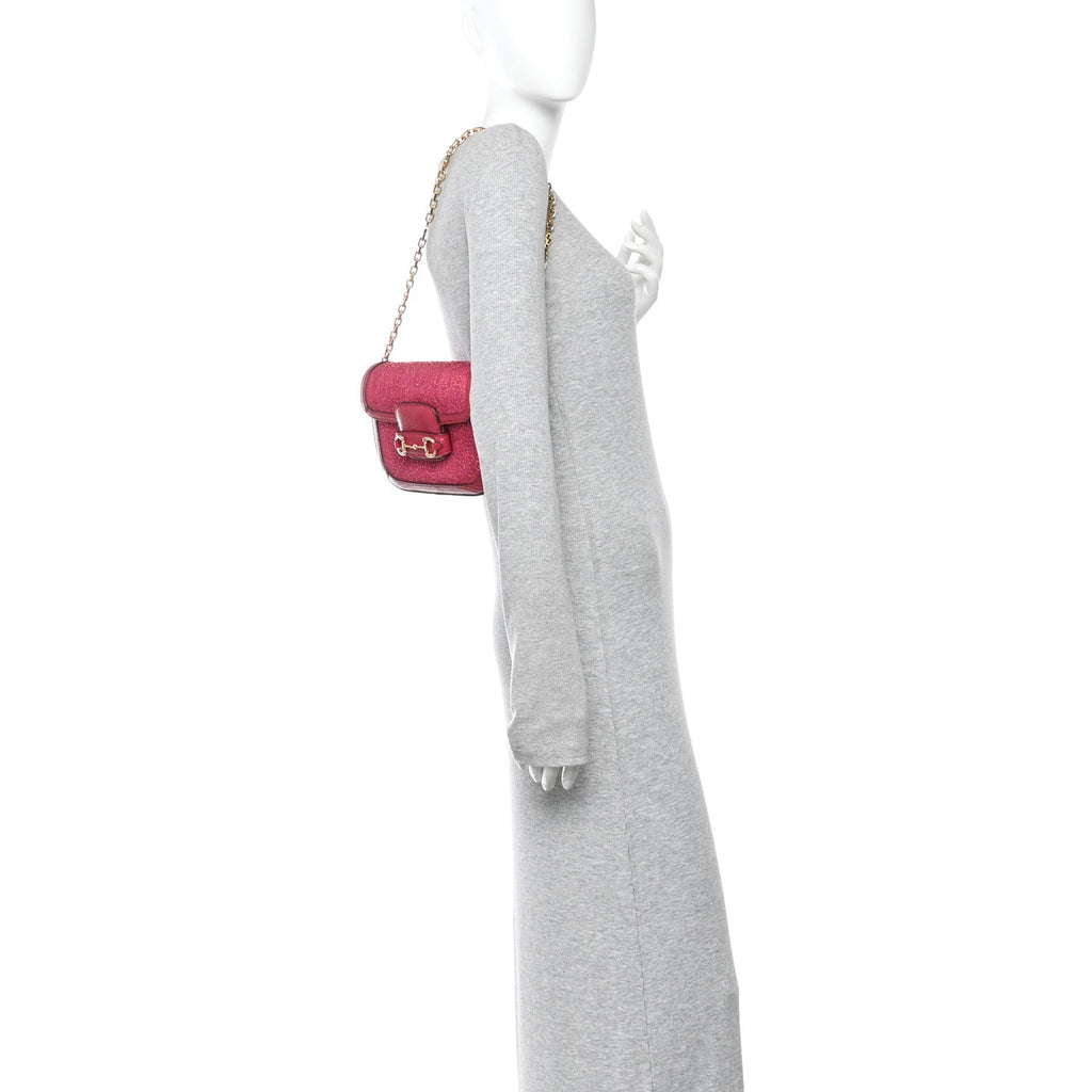 Canvas Calfskin Crystal GG Monogram Snakeskin Mini Horsebit 1955 Shoulder Bag Pink