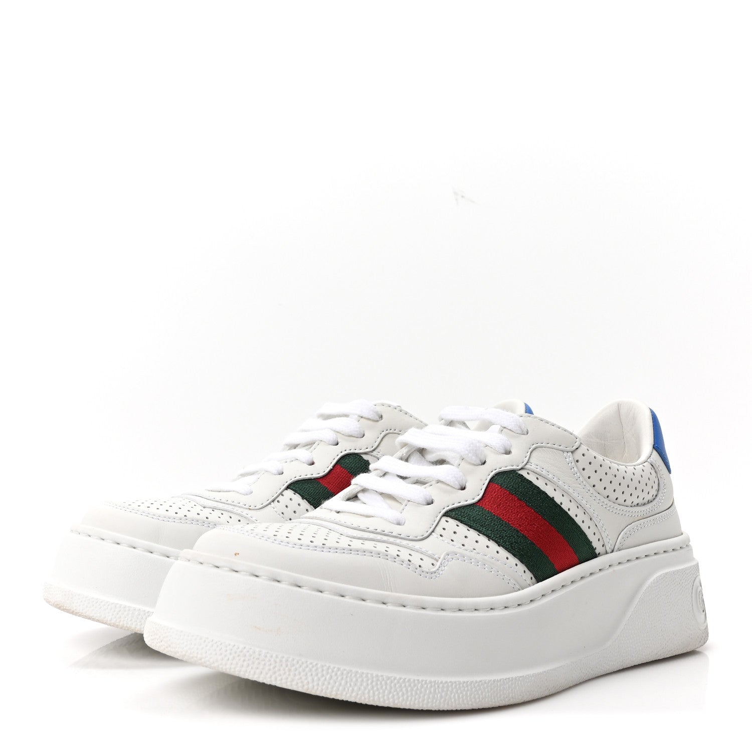 Calfskin Web Perforated Womens Platform 55mm Sneakers 37.5 White Bright Splash