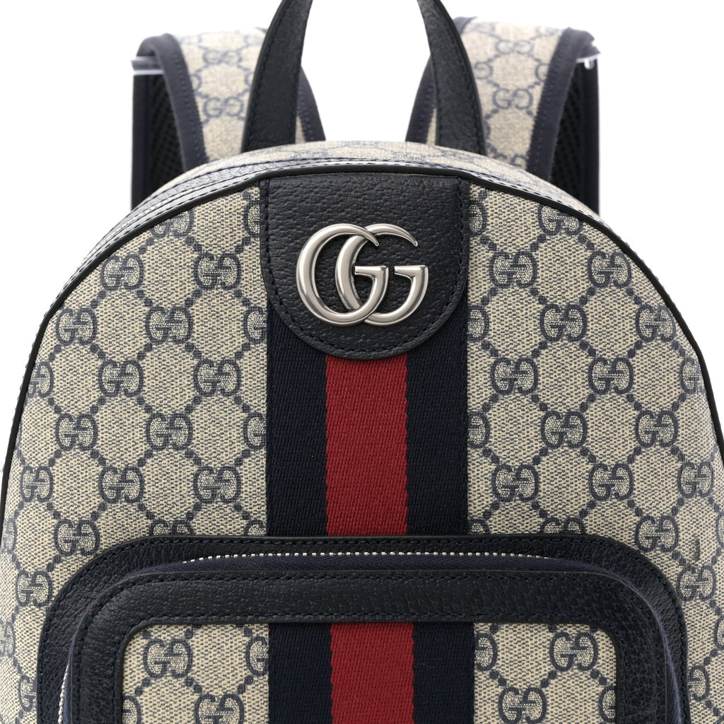 GG Supreme Monogram Textured Dollar Calfskin Web Small Ophidia Day Backpack Beige Blue Black