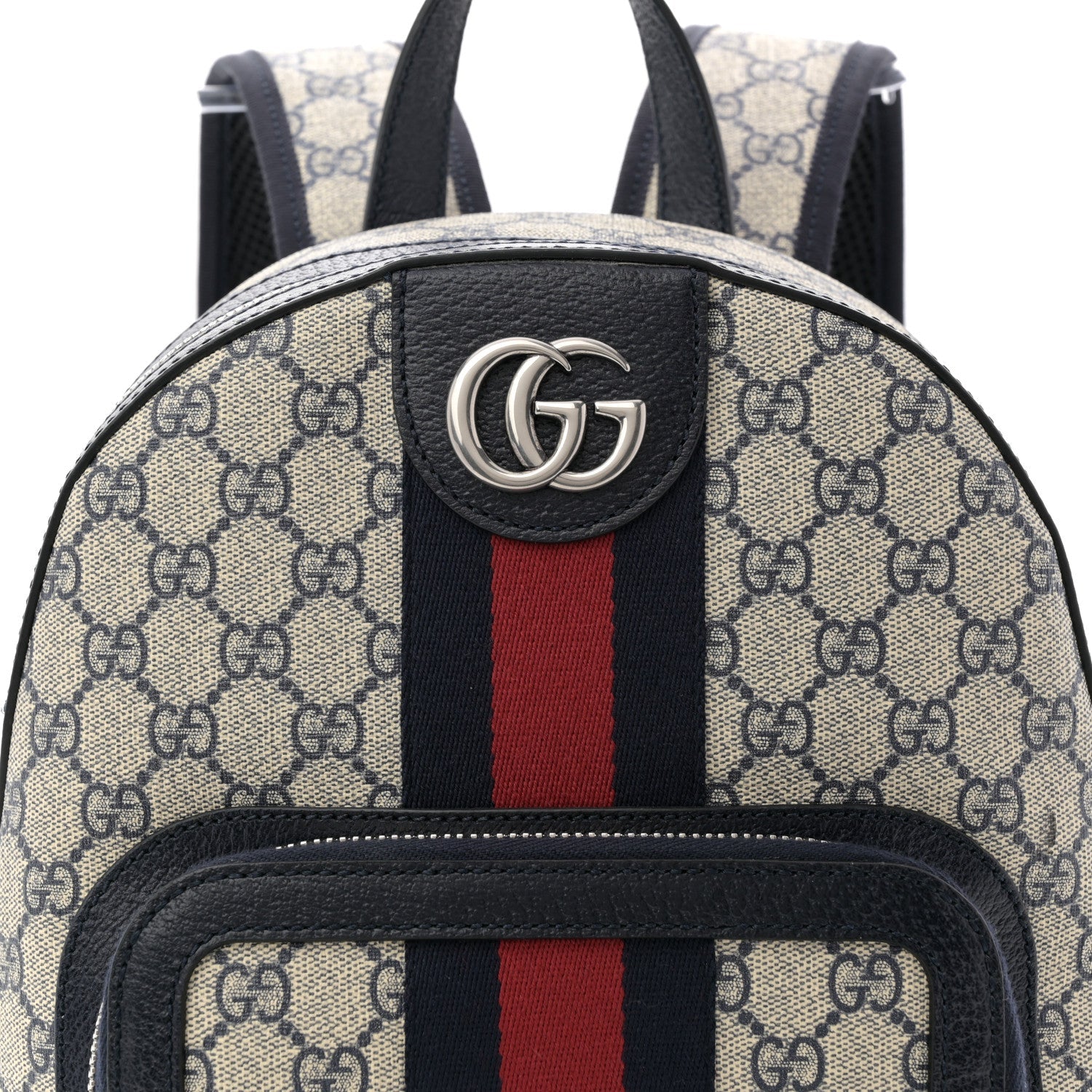 GG Supreme Monogram Textured Dollar Calfskin Web Small Ophidia Day Backpack Beige Blue Black