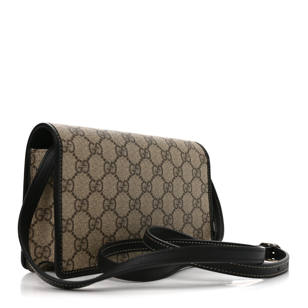 GG Emblem Monogram Wallet With Strap Beige Ebony Black