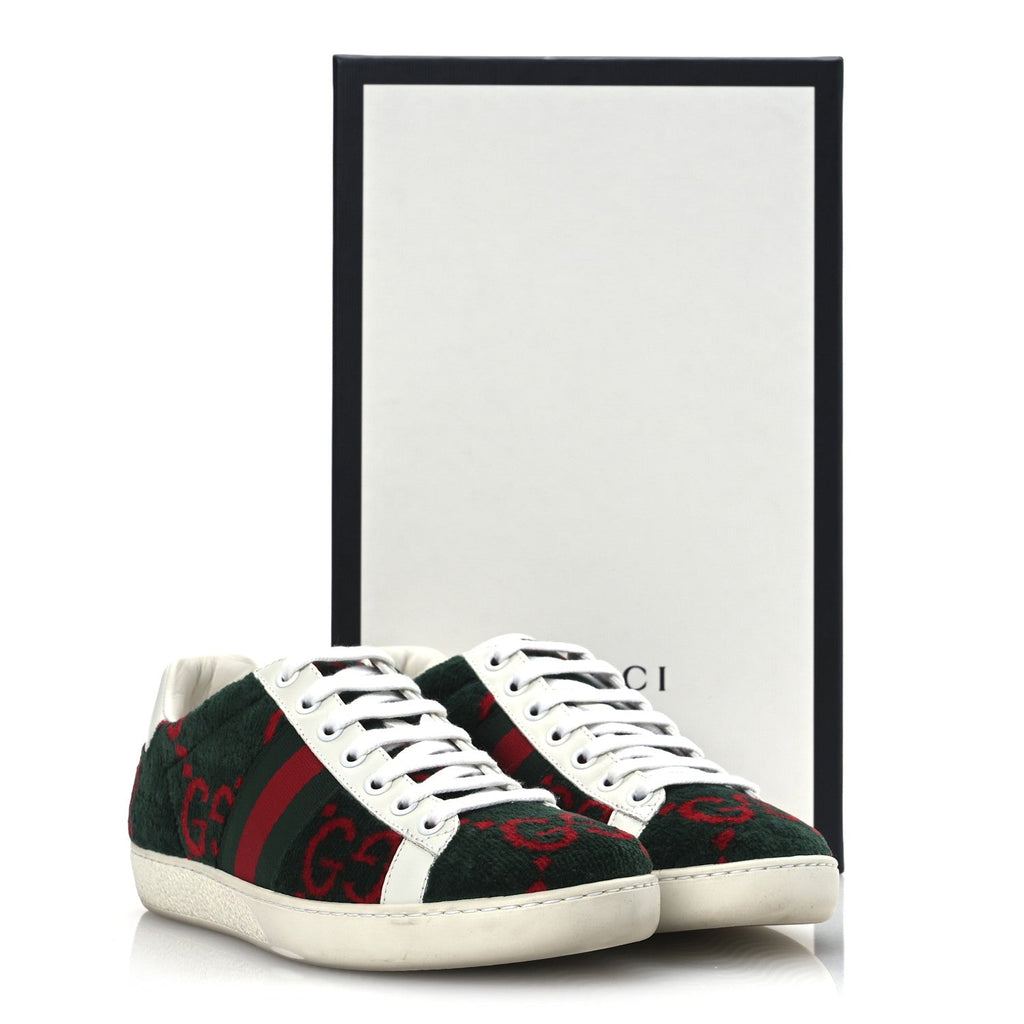 Terry Cloth GG Monogram Web Womens Ace Sneakers 36 Green Red
