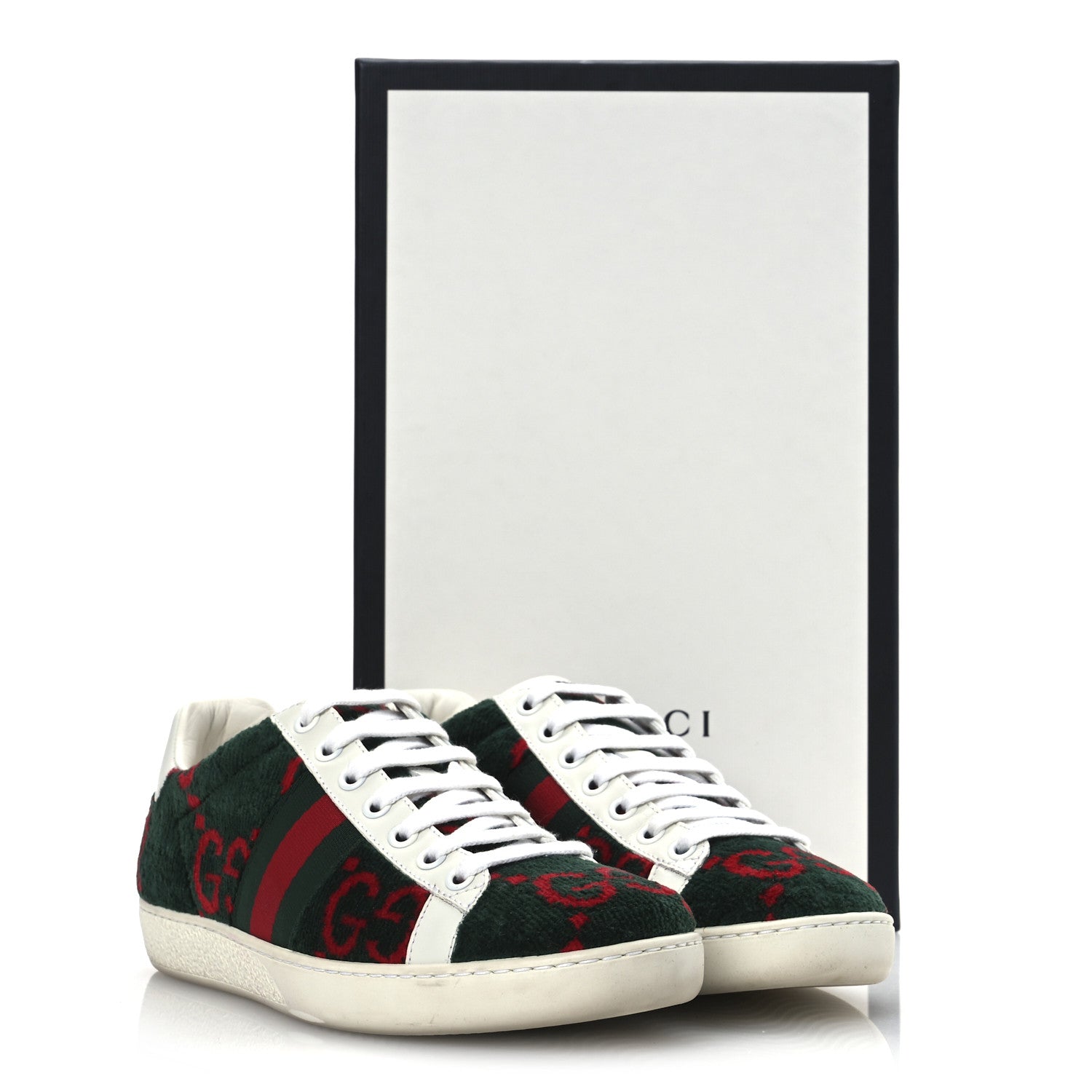 Terry Cloth GG Monogram Web Womens Ace Sneakers 36 Green Red