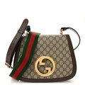 GG Supreme Monogram Textured Dollar Calfskin Web Medium Blondie Shoulder Flap Bag Beige Ebony New Acero