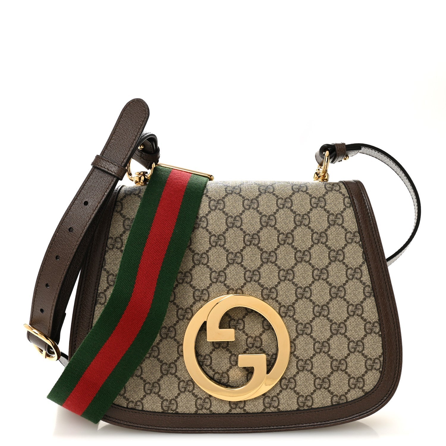 GG Supreme Monogram Textured Dollar Calfskin Web Medium Blondie Shoulder Flap Bag Beige Ebony New Acero