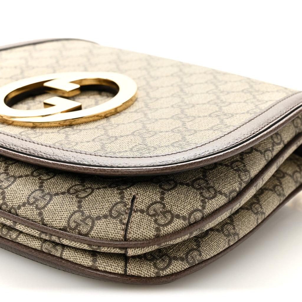 GG Supreme Monogram Textured Dollar Calfskin Web Medium Blondie Shoulder Flap Bag Beige Ebony New Acero