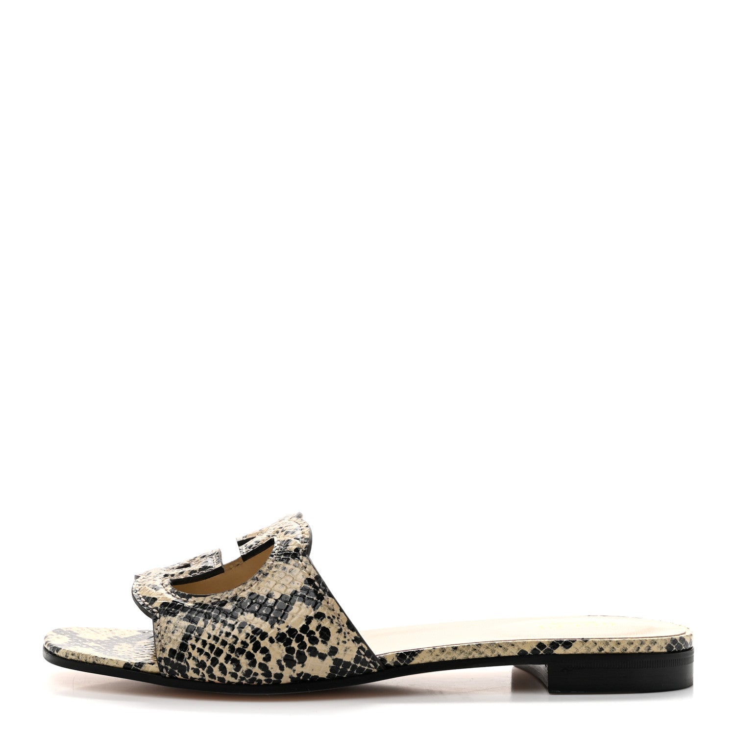 Calfskin Python Print Interlocking G Cut Out Slide Sandals 38.5 Beige Avana