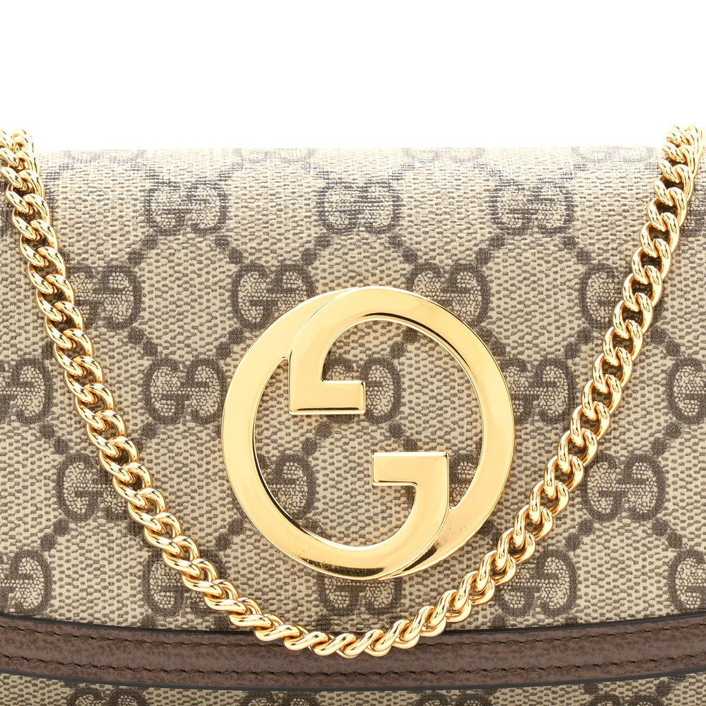 GG Supreme Monogram Textured Dollar Calfskin Blondie Continental Chain Wallet Beige Ebony New Acero