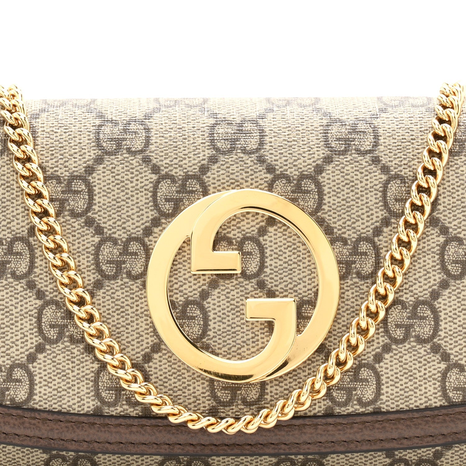 GG Supreme Monogram Textured Dollar Calfskin Blondie Continental Chain Wallet Beige Ebony New Acero