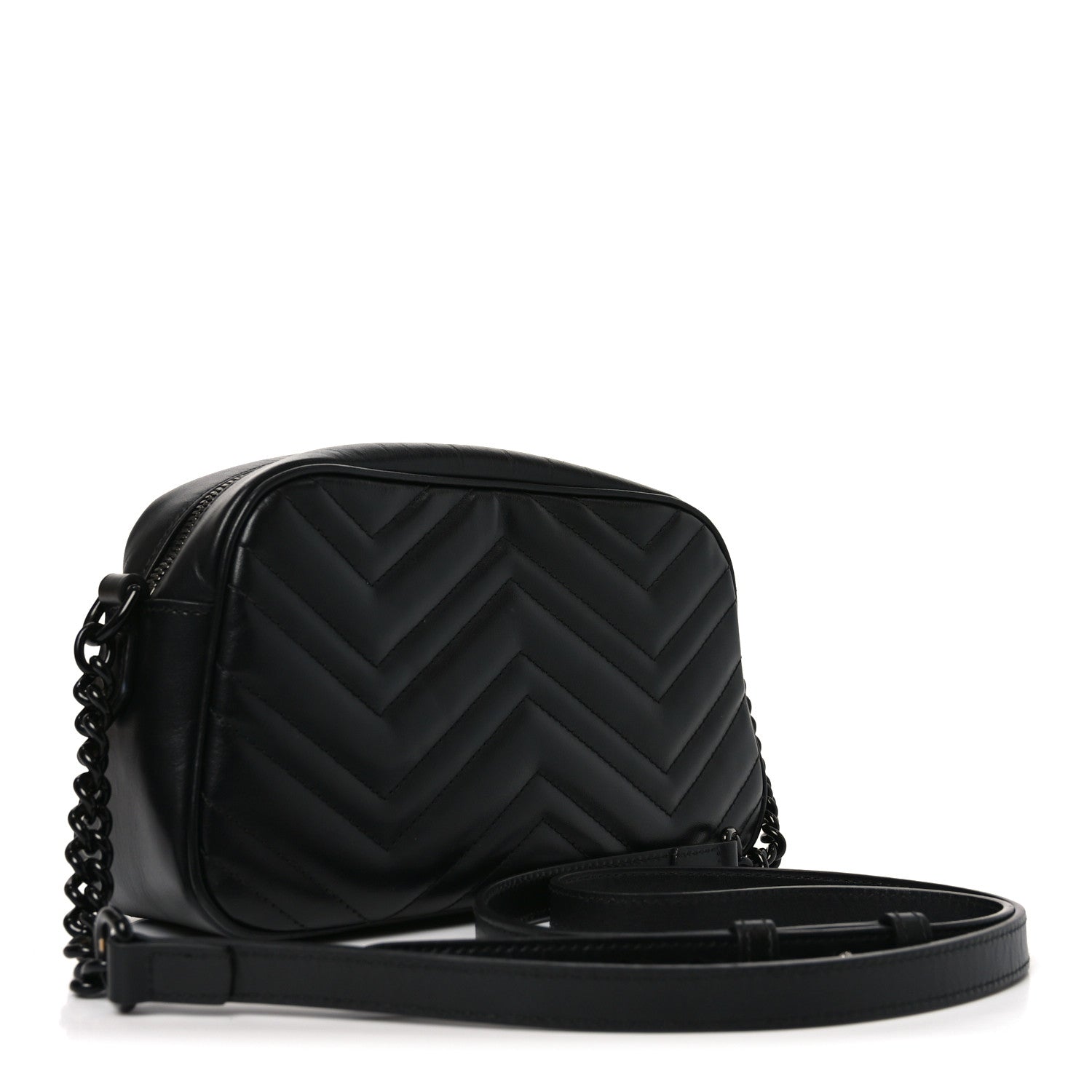 Calfskin Matelasse Monochrome Small GG Marmont Chain Shoulder Bag Black