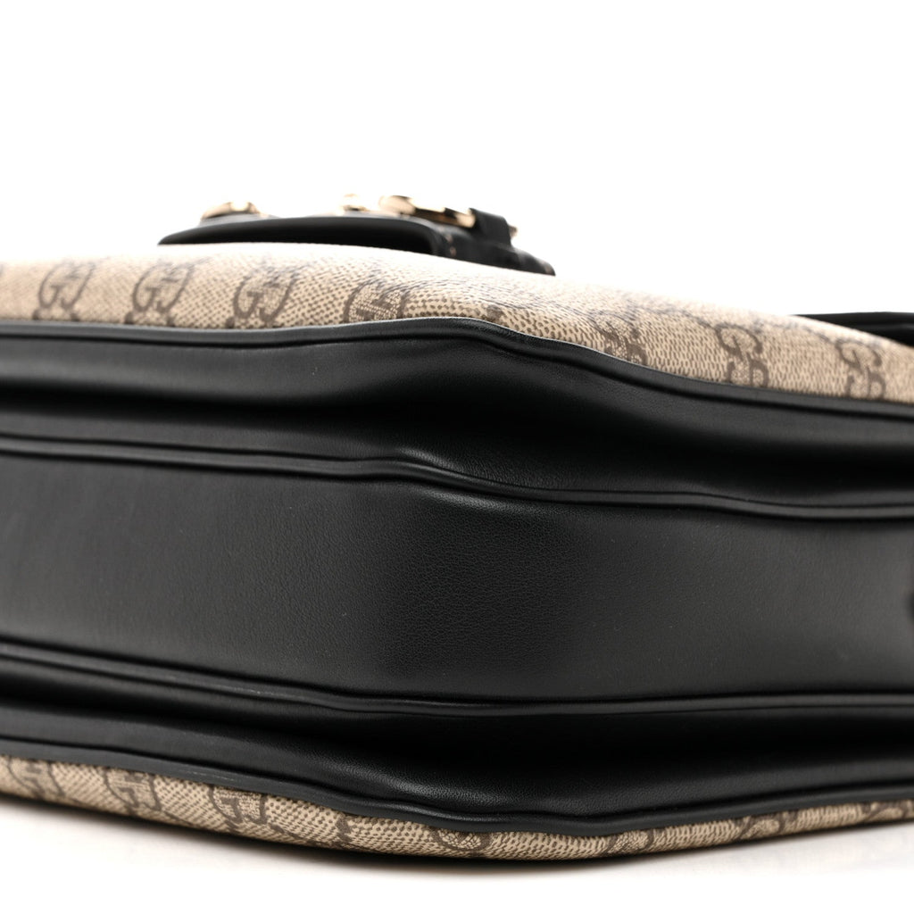 GG Supreme Monogram Horsebit 1955 Soft Small Shoulder Bag Beige Black