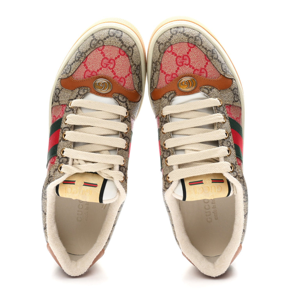 GG Supreme Monogram Harness Calfskin Web Womens Screener Sneakers 37 Beige Ebony Rosso Harness Brown