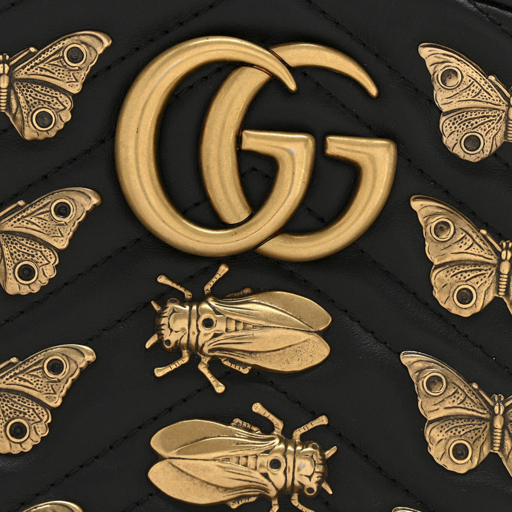 Calfskin Matelasse Animal Studs GG Marmont Belt Bag 85 34 Black