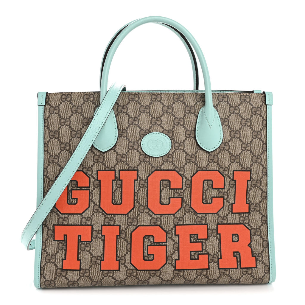 GG Supreme Monogram Textured Dollar Calfskin Web Gucci Tiger Small Retro Interlocking G Tote Bag Multicolor