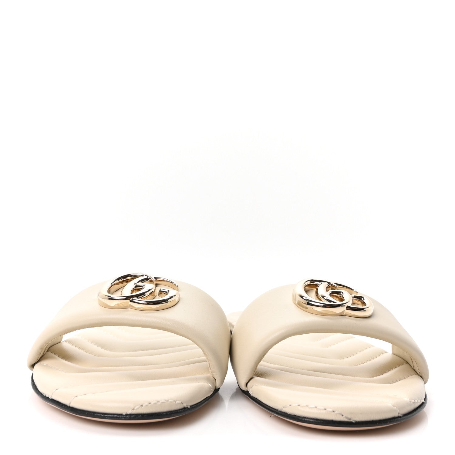 Nappa Matelasse GG Marmont Flat Slide Sandals 36.5 New Ivoire