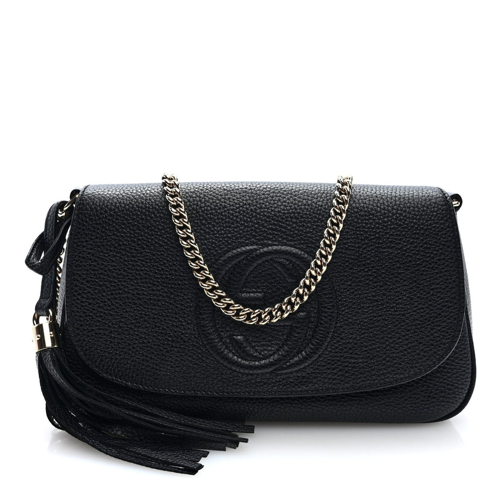 Pebbled Calfskin Medium Soho Flap Crossbody Black