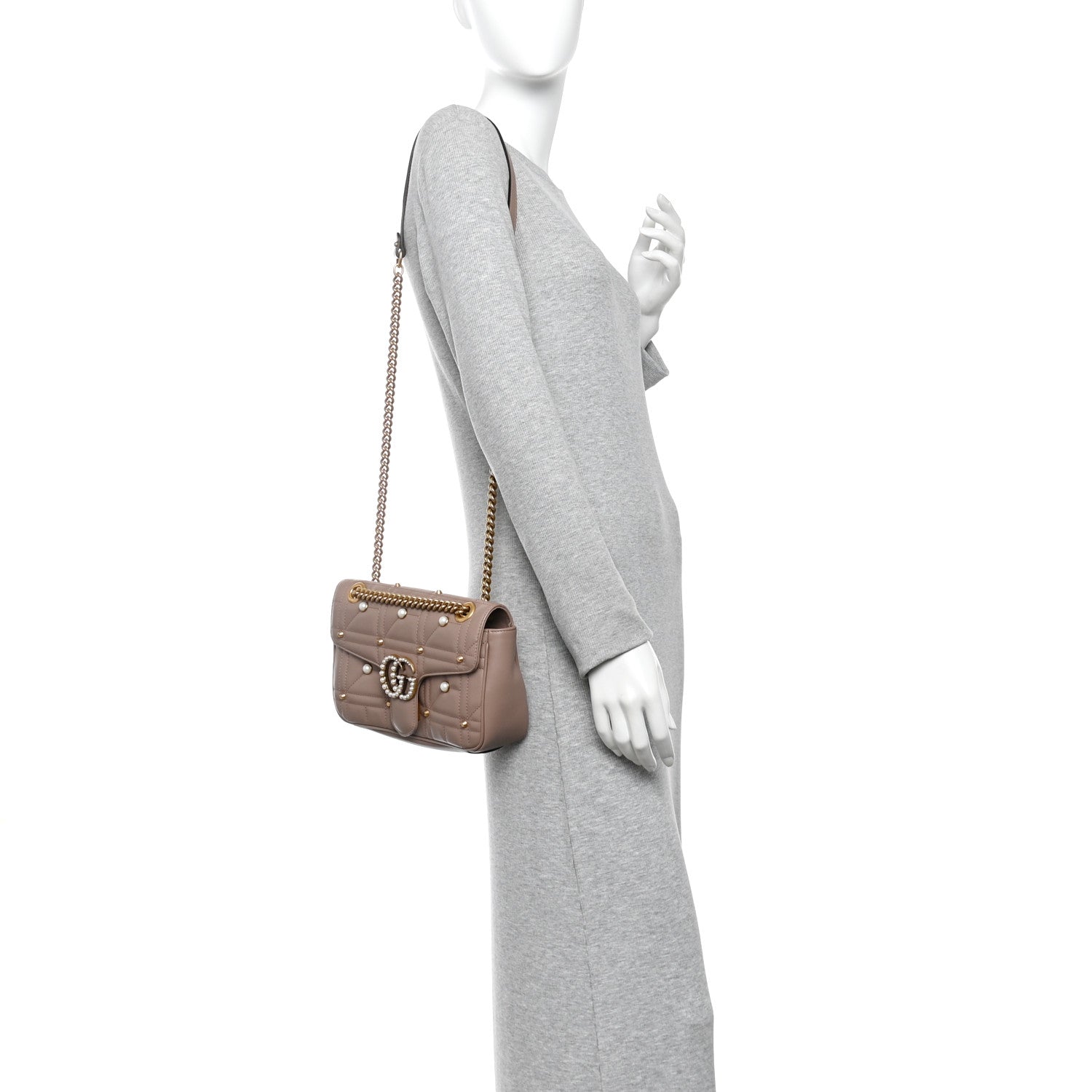 Calfskin Matelasse Studded Small Pearly GG Marmont Shoulder Bag Porcelain Rose