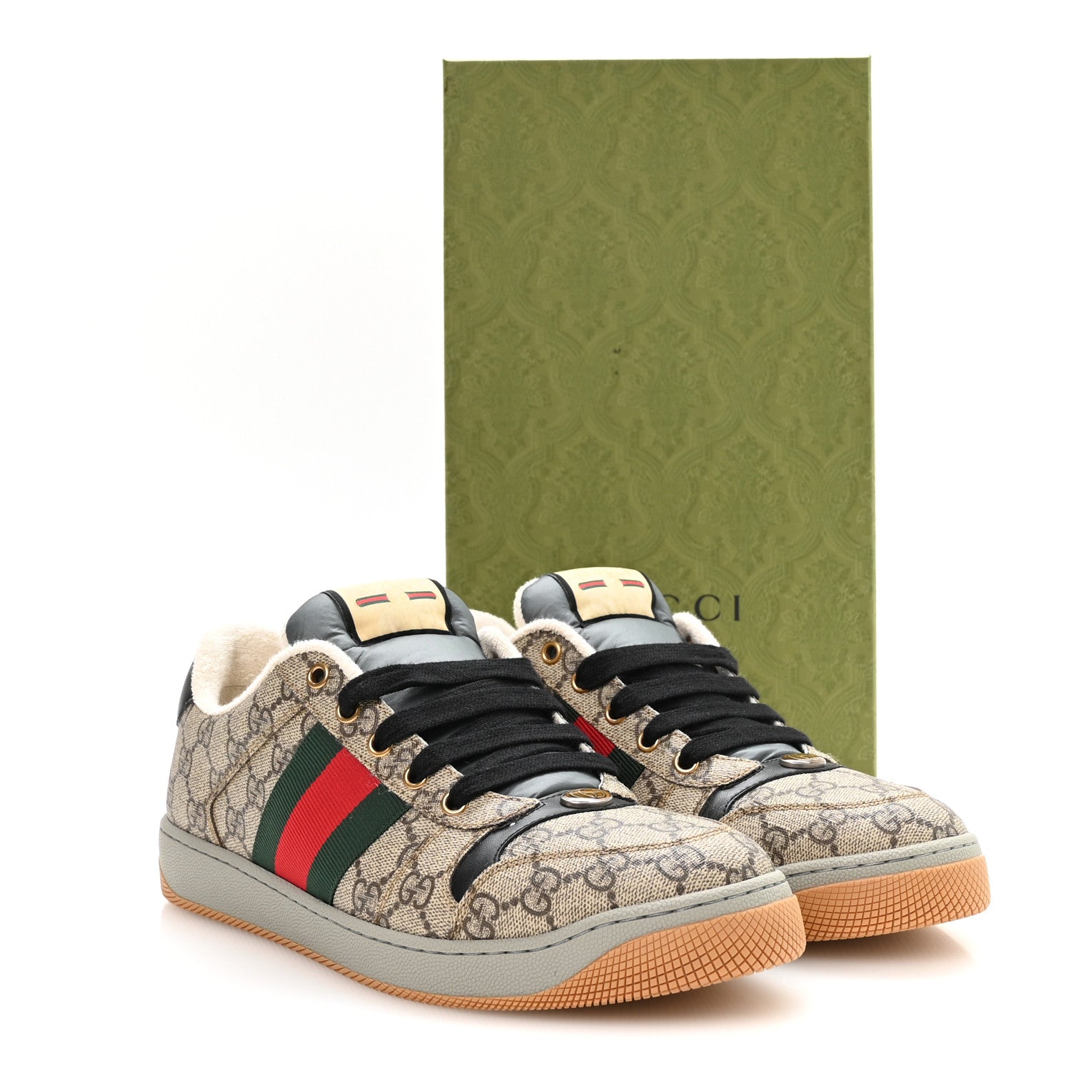 GG Supereme Monogram Miro Soft Calfskin Web Mens Screener Sneakers 9.5 Beige Ebony Black New Platinum