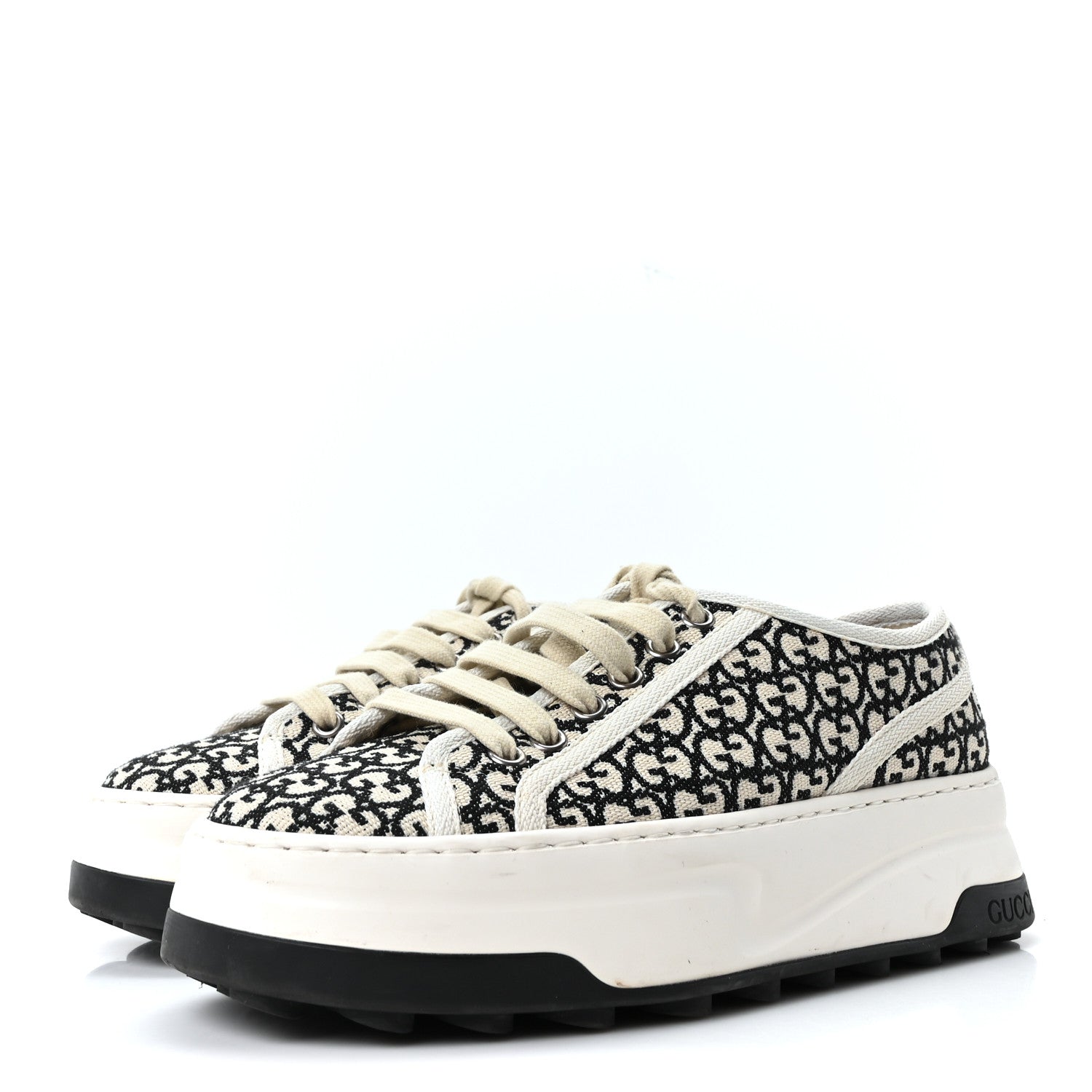 GG Monogram Jacquard Womens 1977 Tennis Platform 52mm Sneakers 36.5 Black Mystic White