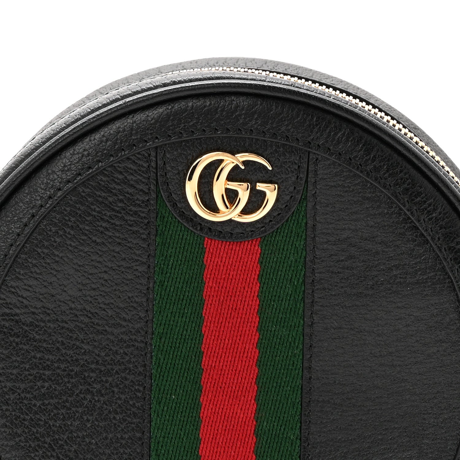 Textured Calfskin Web Ophidia Round Wrist Wallet Black
