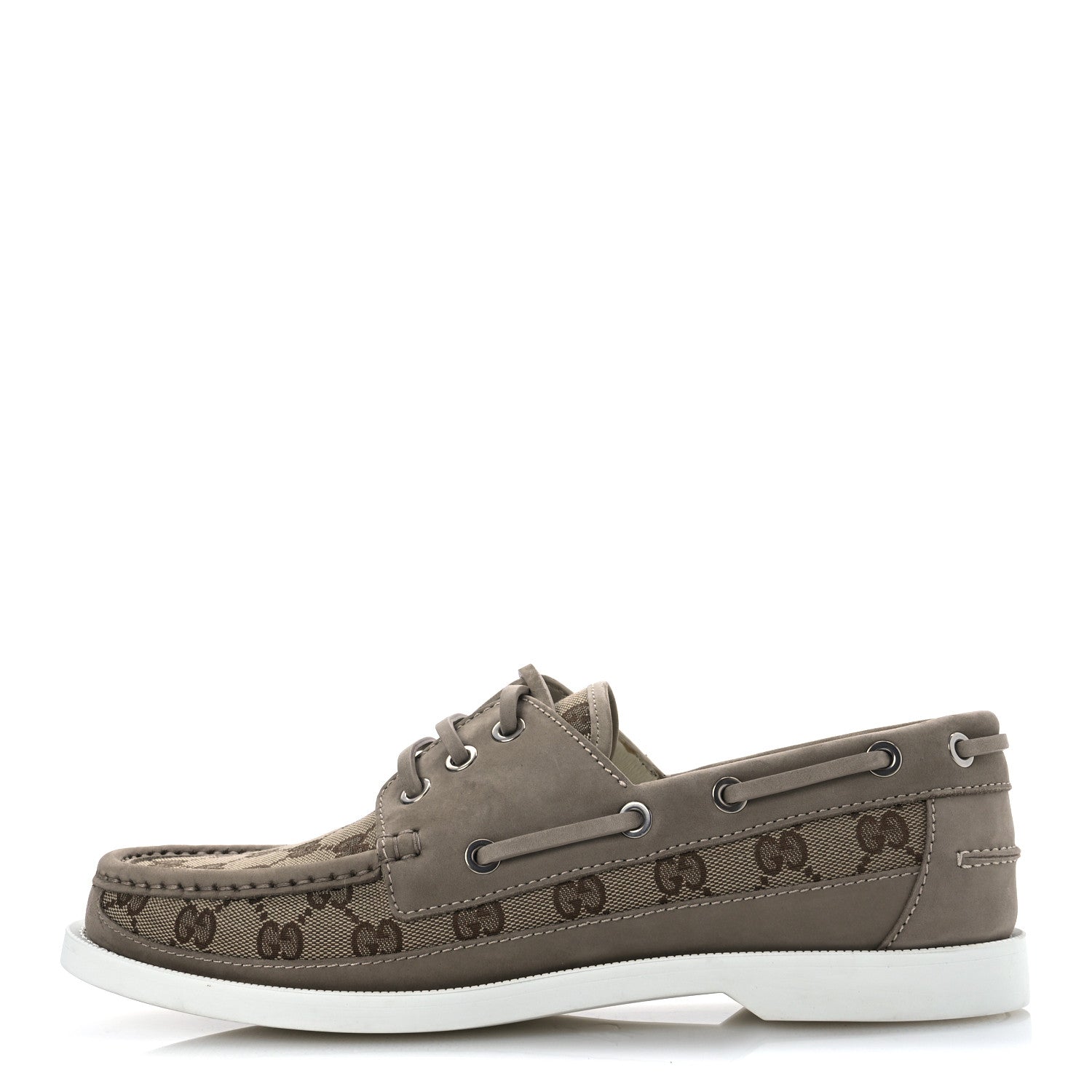 GG Supreme Monogram Canvas Nubuck Mens Lace Up Boat Shoes 9.5 Oatmeal Beige Ebony