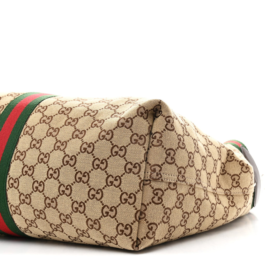 GG Monogram Web Large Giglio Tote Beige Brown