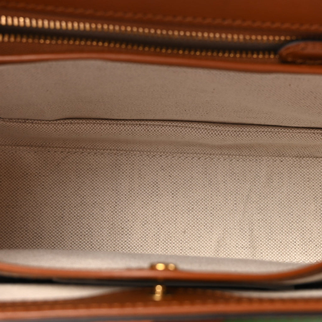 Calfskin Geometric Print Medium Bamboo 1947 Top Handle Bag Brown