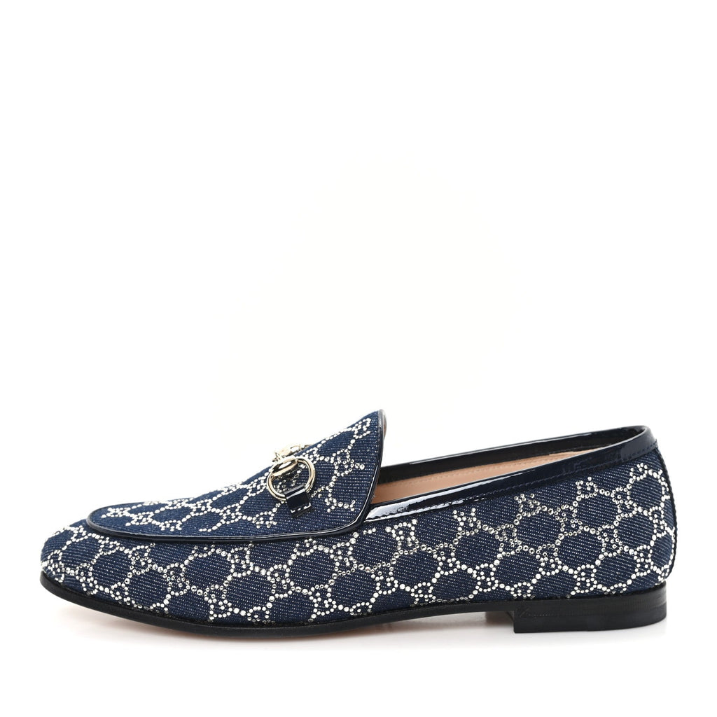 New Denim Crystal GG Monogram Womens 1953 Horsebit Jordaan Loafer 36 Blue
