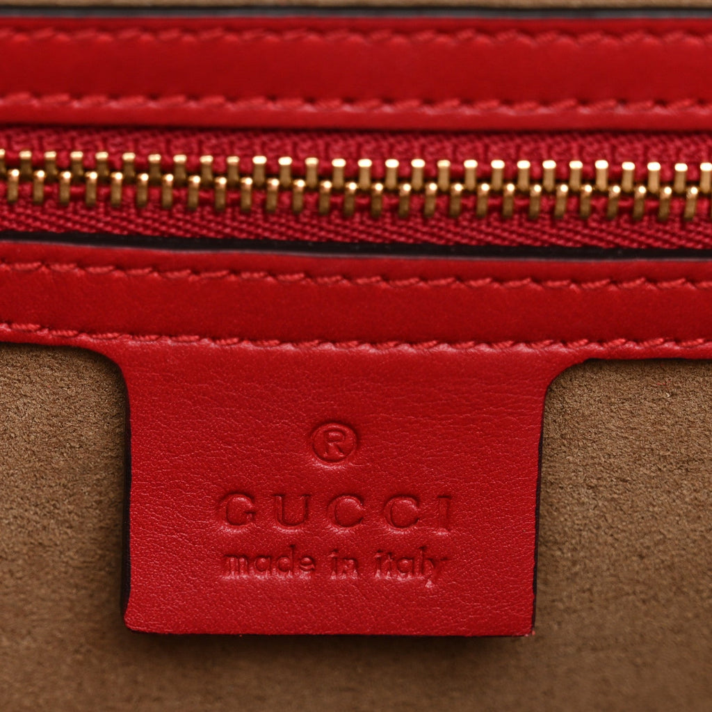 GG Supreme Monogram Calfskin Small Padlock Top Handle Bag Beige Hibiscus Red New Rosette