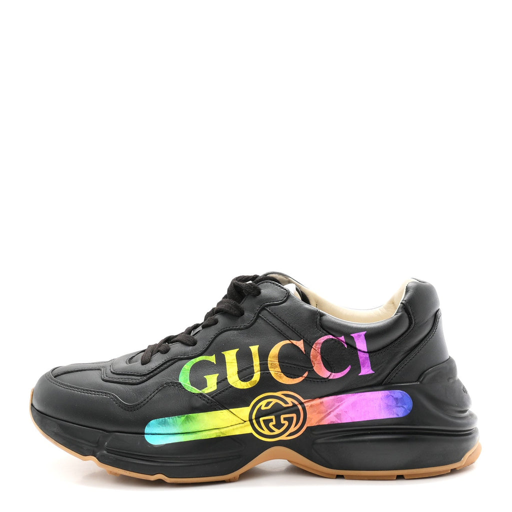 Calfskin Iridescent Logo Mens Rhyton Sneakers 9 Black