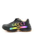 Calfskin Iridescent Logo Mens Rhyton Sneakers 9 Black