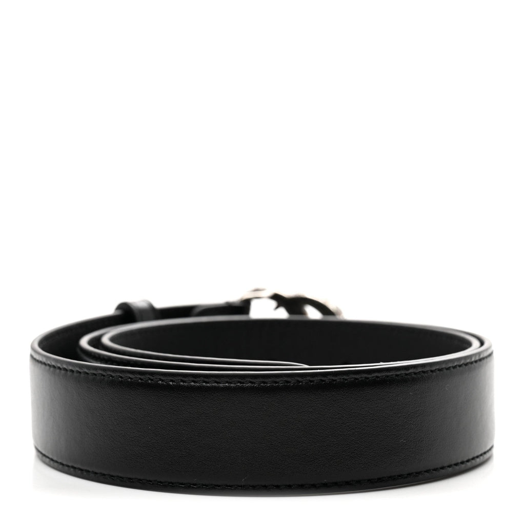 Calfskin Baguette Crystal Double G 30mm Belt 80 32 Black