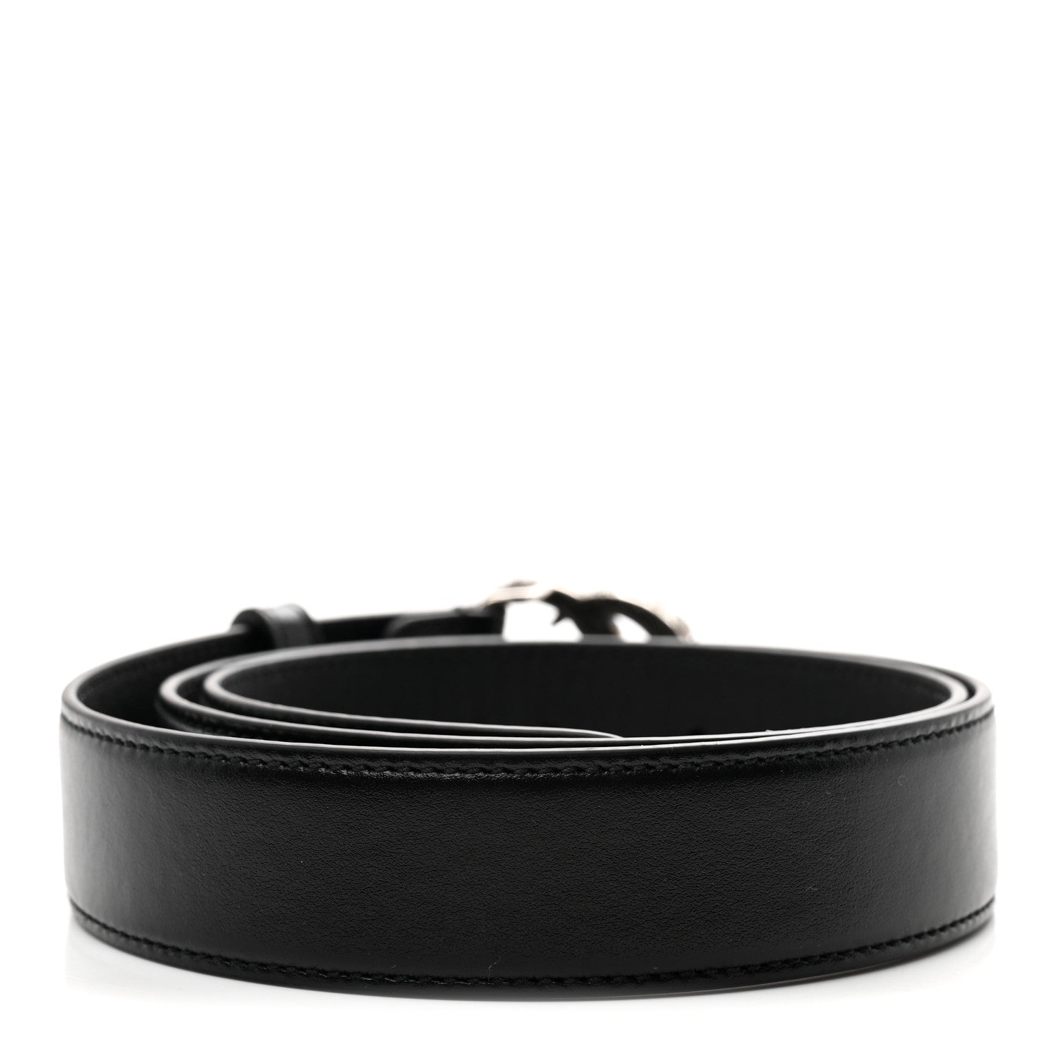 Calfskin Baguette Crystal Double G 30mm Belt 80 32 Black
