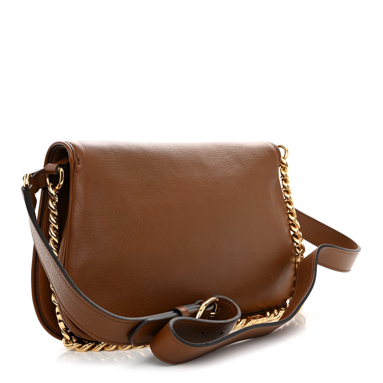Roxy Calfskin Blondie Chain Shoulder Flap Bag Blondie Cognac