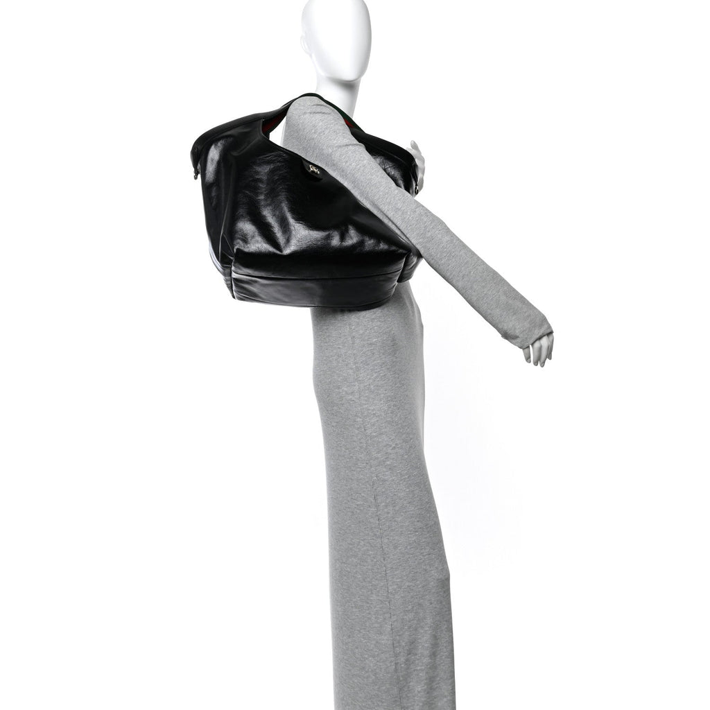 Soft Glossy Calfskin Large Giglio Tote Black