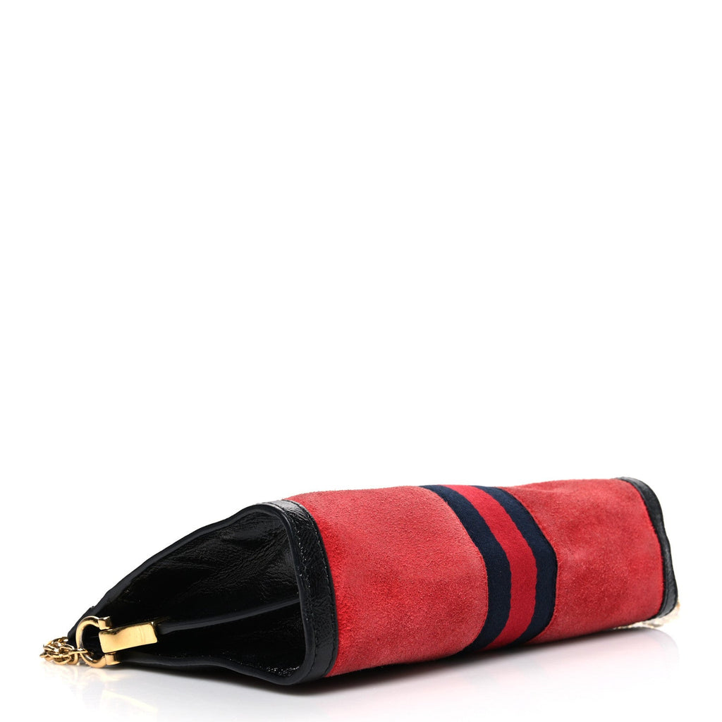 Suede Patent Web Small Ophidia Chain Shoulder Bag Hibiscus Red Black