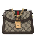 GG Supreme Monogram Textured Dollar Calfskin Web Mini Ophidia Padlock Top Handle Chain Shoulder Bag Beige Ebony New Acero