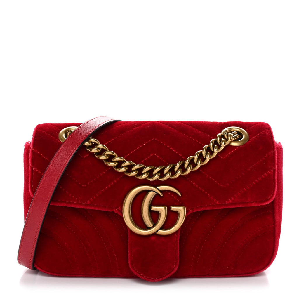 Velvet Matelasse Mini GG Marmont Shoulder Bag Hibiscus Red