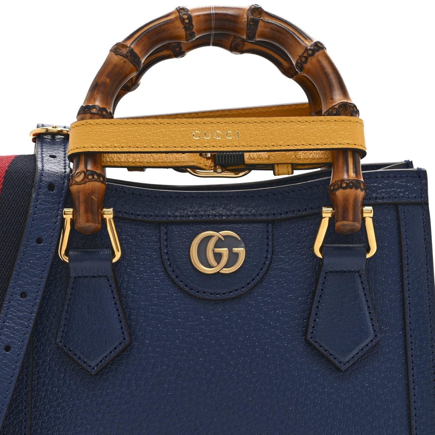 Textured Dollar Calfskin Web Mini Diana Tote Bag Royal Crop