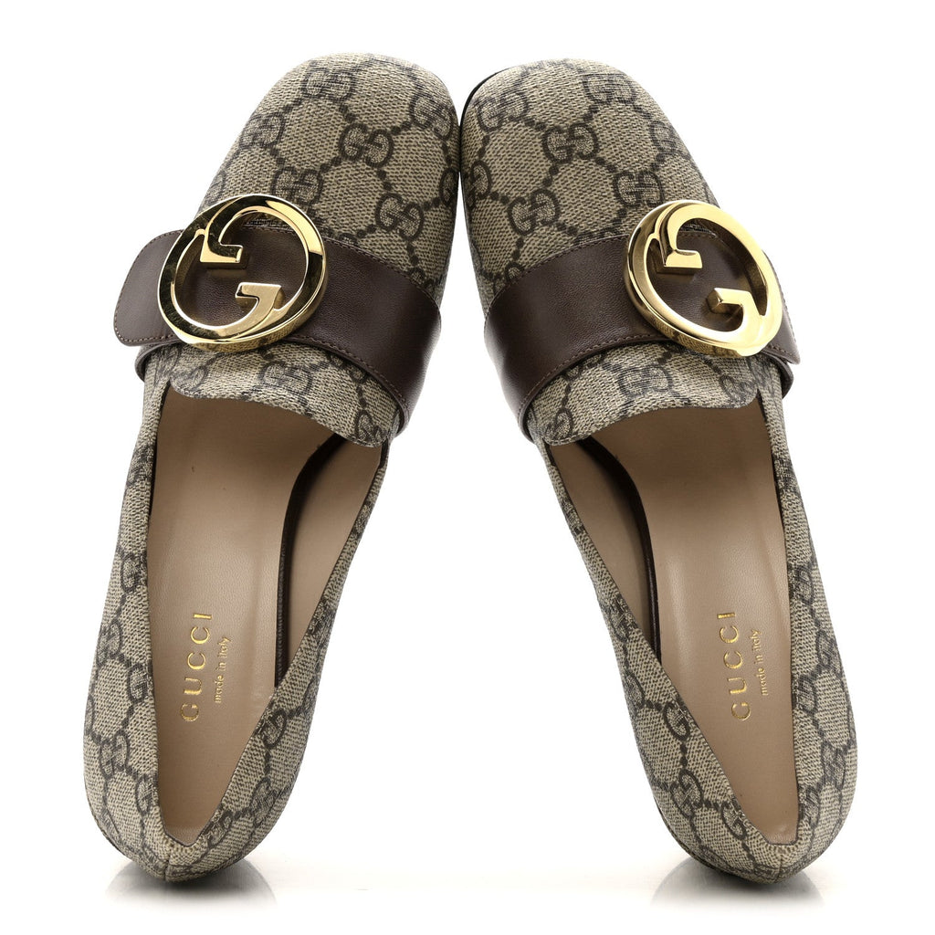 GG Supreme Monogram Malaga Kid Blondie Pumps 35.5 Beige Ebony New Acero