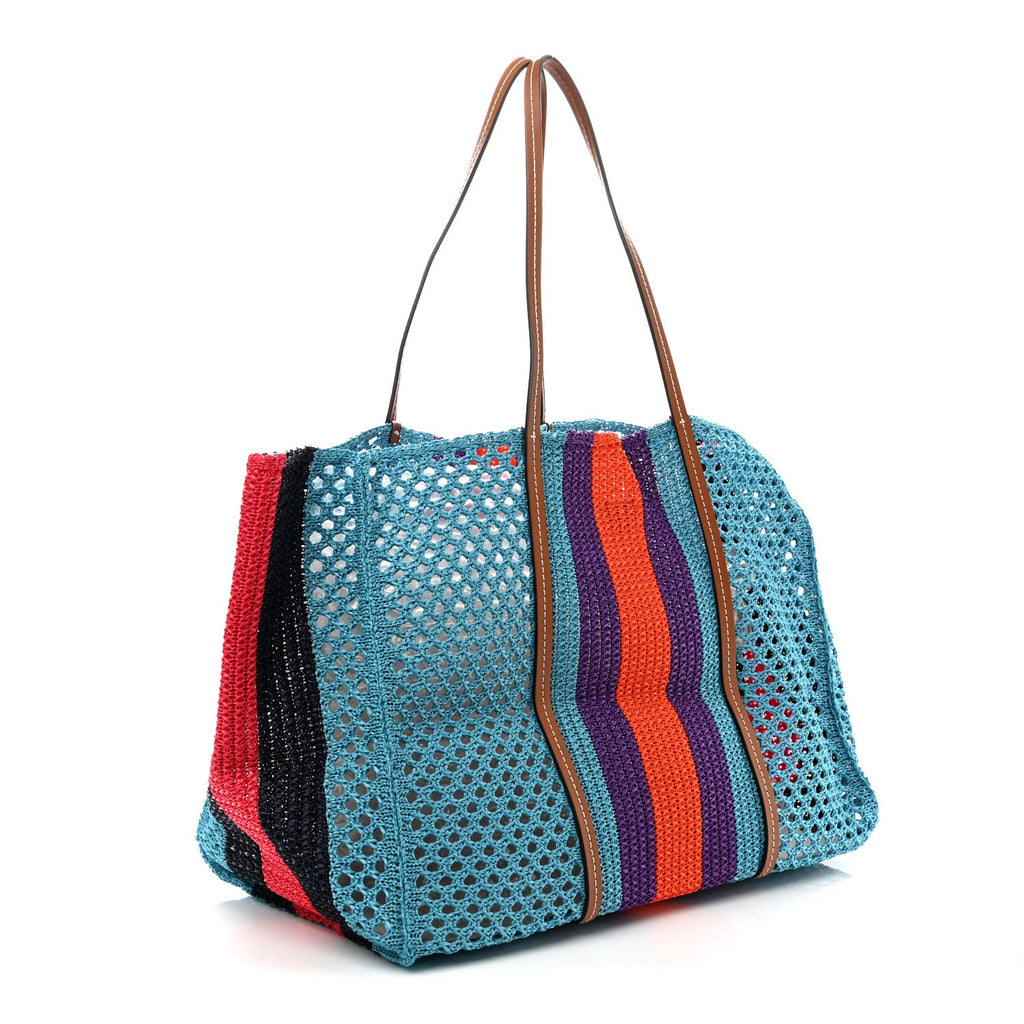 Raffia Web Woven Interlocking G Tote Blue Multicolor