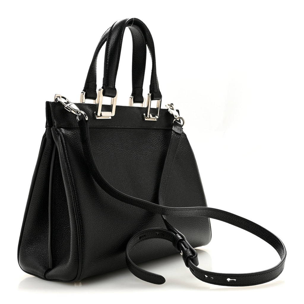Grainy Calfskin Small Zumi Top Handle Bag Black