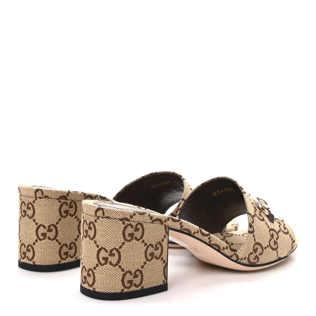 GG Monogram Horsebit Slide Sandals 38.5 Camel Brown
