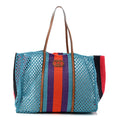 Raffia Web Woven Interlocking G Tote Blue Multicolor
