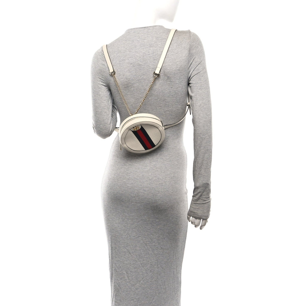 Textured Calfskin Web Mini Ophidia Round Backpack Mystic White