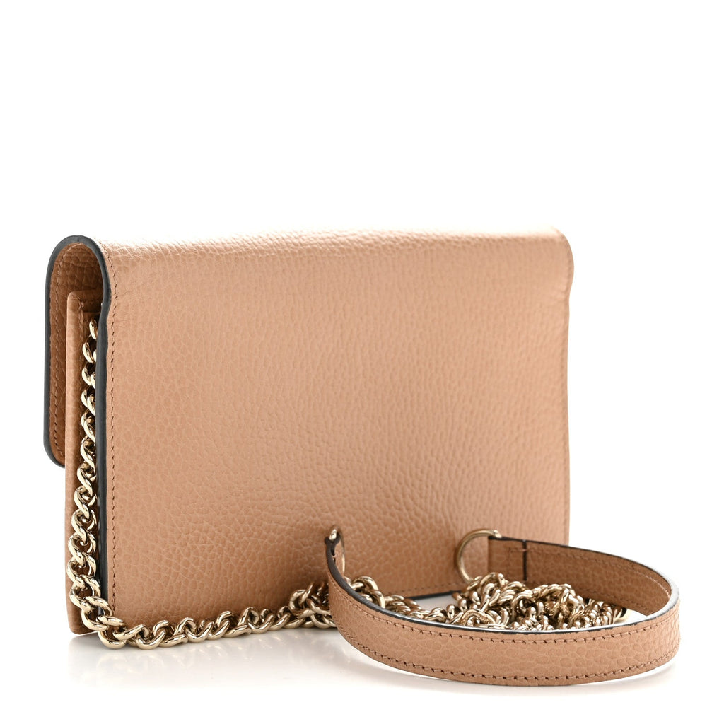 Dollar Calfskin Interlocking G Chain Wallet Camelia
