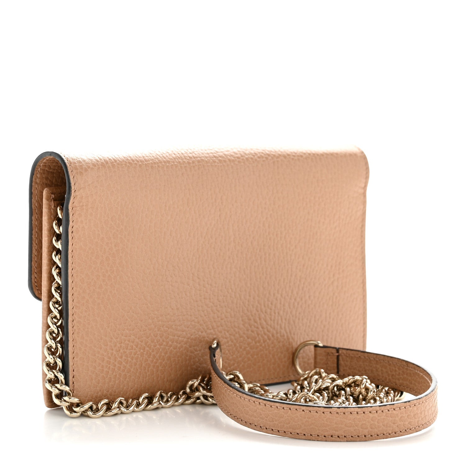 Dollar Calfskin Interlocking G Chain Wallet Camelia