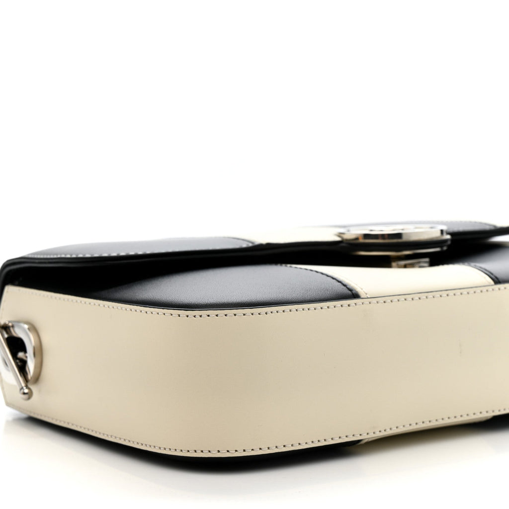 Senna Calfskin Lines Petite GG Top Handle Shoulder Bag Black Mystic White